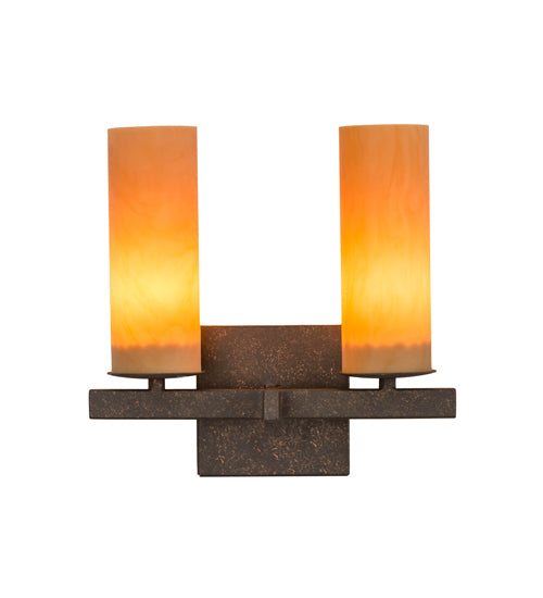 Meyda Lighting Dante 12" 2-Light Gilded Tobacco Wall Sconce With Amber Quartz Idalight Shade Glass