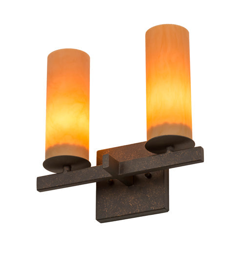 Meyda Lighting Dante 12" 2-Light Gilded Tobacco Wall Sconce With Amber Quartz Idalight Shade Glass