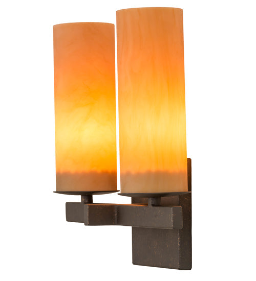 Meyda Lighting Dante 12" 2-Light Gilded Tobacco Wall Sconce With Amber Quartz Idalight Shade Glass