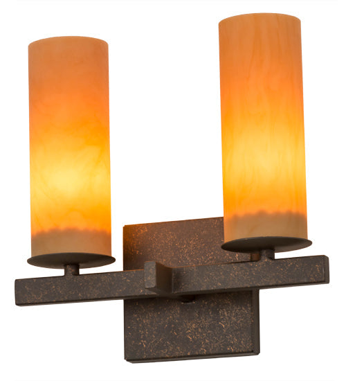 Meyda Lighting Dante 12" 2-Light Gilded Tobacco Wall Sconce With Amber Quartz Idalight Shade Glass
