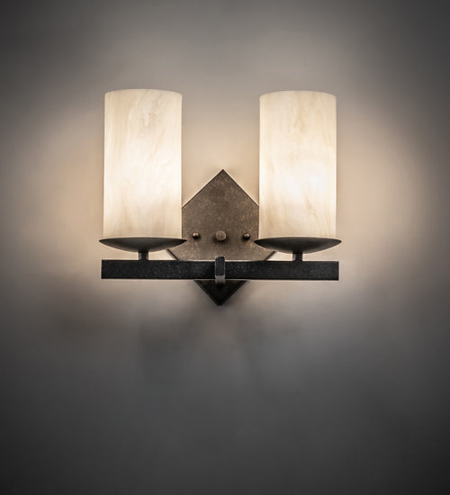 Meyda Lighting Dante 12" 2-Light Golden Bronze Wall Sconce With Creme Carrara Idalight Shade