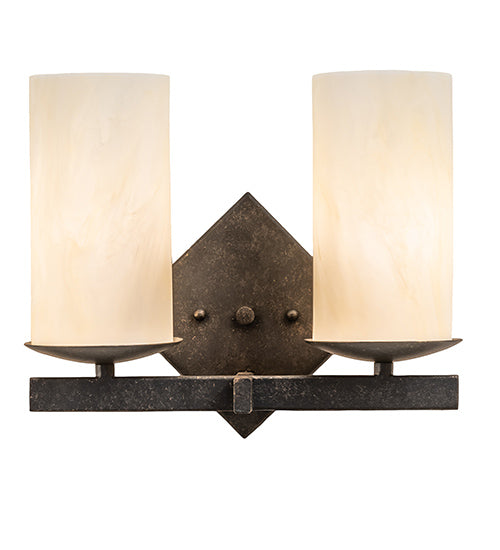 Meyda Lighting Dante 12" 2-Light Golden Bronze Wall Sconce With Creme Carrara Idalight Shade