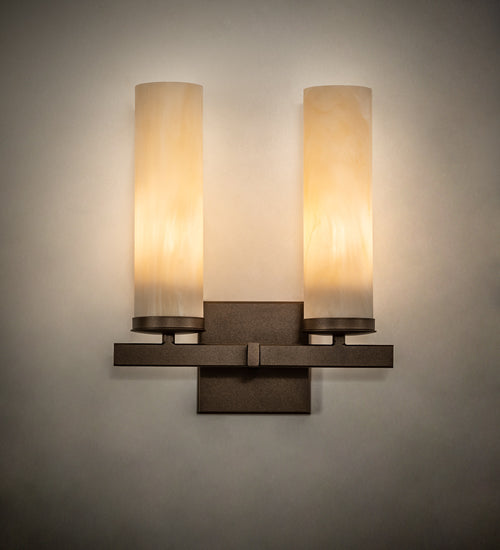 Meyda Lighting Dante 12" 2-Light Tyler Bronze Wall Sconce With Sahara Taupe Idalight Shade