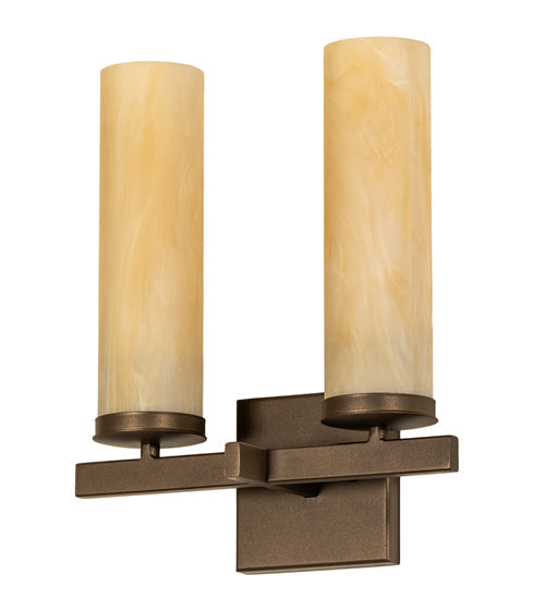 Meyda Lighting Dante 12" 2-Light Tyler Bronze Wall Sconce With Sahara Taupe Idalight Shade