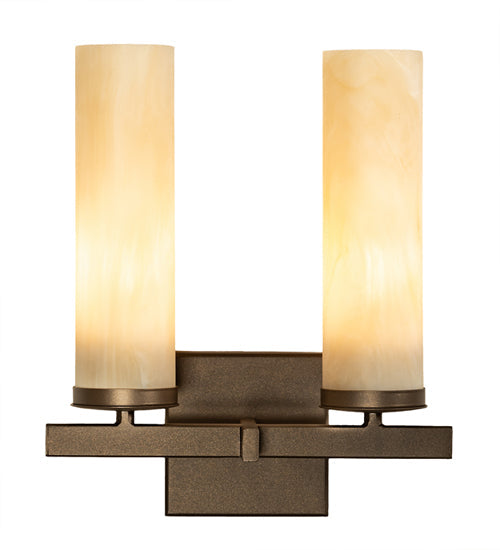 Meyda Lighting Dante 12" 2-Light Tyler Bronze Wall Sconce With Sahara Taupe Idalight Shade