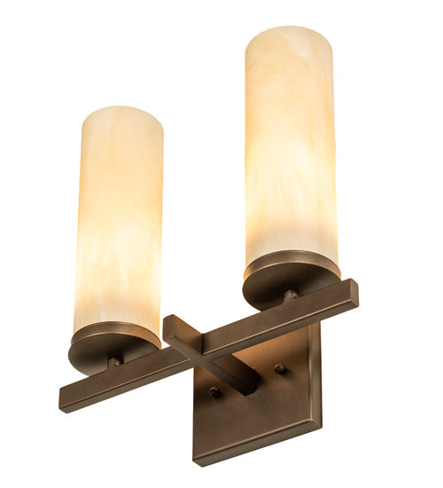 Meyda Lighting Dante 12" 2-Light Tyler Bronze Wall Sconce With Sahara Taupe Idalight Shade