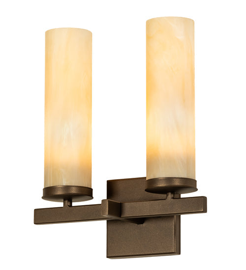 Meyda Lighting Dante 12" 2-Light Tyler Bronze Wall Sconce With Sahara Taupe Idalight Shade