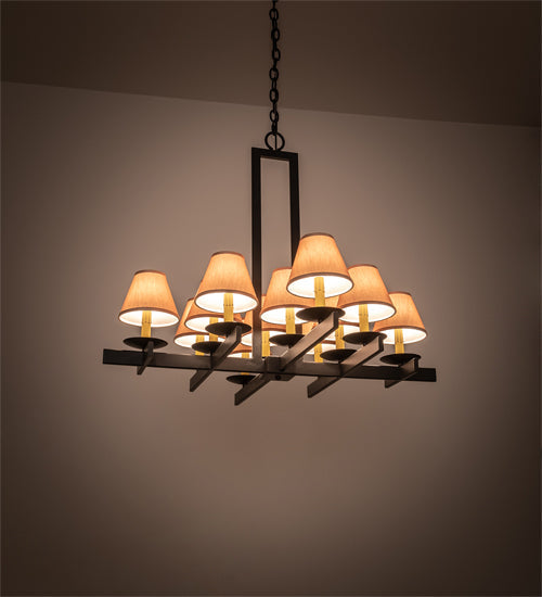 Meyda Lighting Dante 36" 12-Light Blackwash Chandelier With Beige Faille Taupe Shade