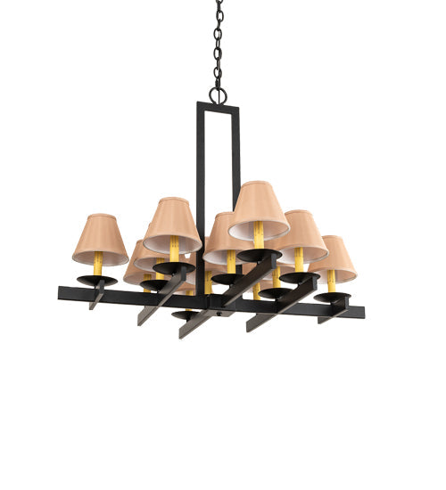 Meyda Lighting Dante 36" 12-Light Blackwash Chandelier With Beige Faille Taupe Shade