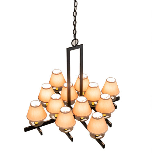 Meyda Lighting Dante 36" 12-Light Blackwash Chandelier With Beige Faille Taupe Shade