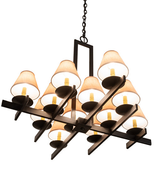 Meyda Lighting Dante 36" 12-Light Blackwash Chandelier With Beige Faille Taupe Shade