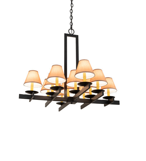 Meyda Lighting Dante 36" 12-Light Blackwash Chandelier With Beige Faille Taupe Shade