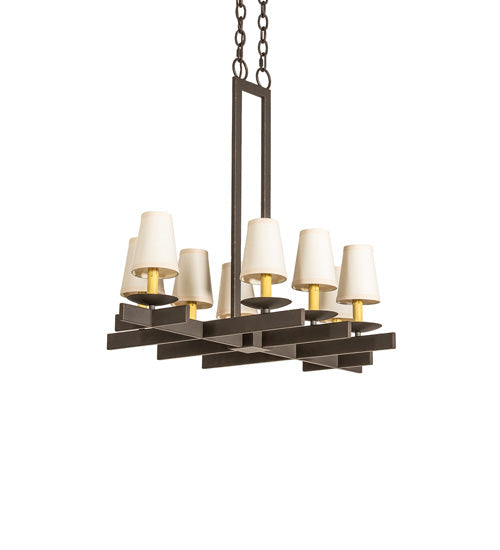 Meyda Lighting Dante 36" 8-Light Gilded Tobacco Chandelier With Ivory Textrene Shade