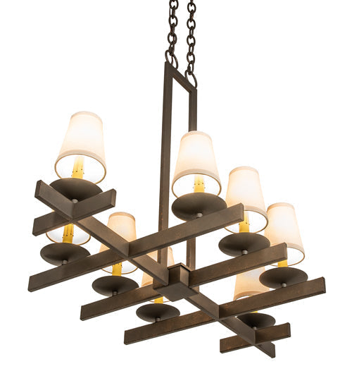 Meyda Lighting Dante 36" 8-Light Gilded Tobacco Chandelier With Ivory Textrene Shade