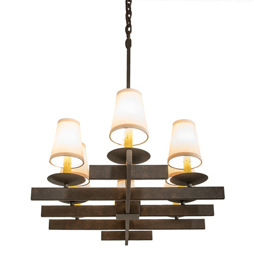 Meyda Lighting Dante 36" 8-Light Gilded Tobacco Chandelier With Ivory Textrene Shade