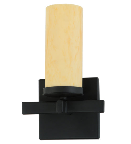 Meyda Lighting Dante 7" Blackwash Wall Sconce With Beige Tawnyrock Idalight Cylinder Shade Glass