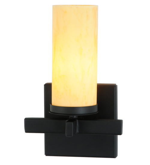 Meyda Lighting Dante 7" Blackwash Wall Sconce With Beige Tawnyrock Idalight Cylinder Shade Glass