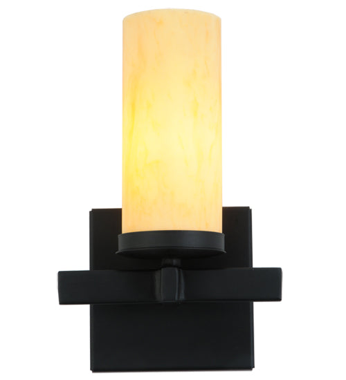 Meyda Lighting Dante 7" Blackwash Wall Sconce With Beige Tawnyrock Idalight Cylinder Shade Glass