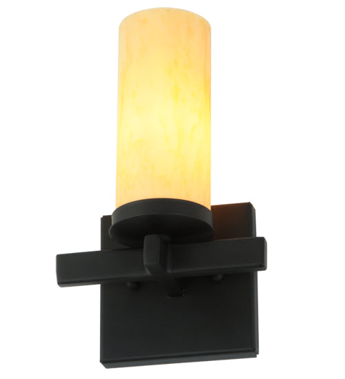 Meyda Lighting Dante 7" Blackwash Wall Sconce With Beige Tawnyrock Idalight Cylinder Shade Glass