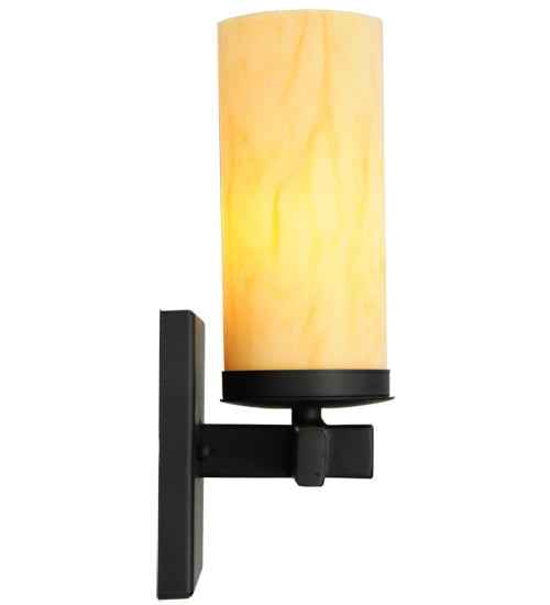 Meyda Lighting Dante 7" Blackwash Wall Sconce With Beige Tawnyrock Idalight Cylinder Shade Glass