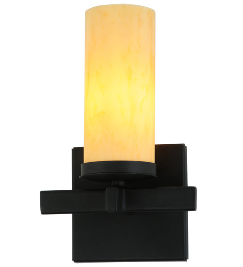 Meyda Lighting Dante 7" Blackwash Wall Sconce With Beige Tawnyrock Idalight Cylinder Shade Glass