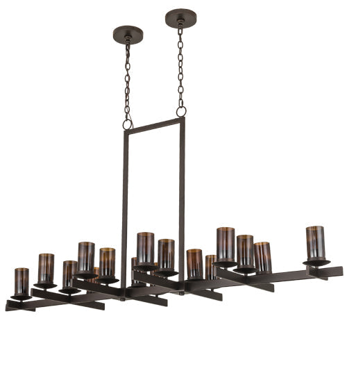 Meyda Lighting Dante 72" 16-Light Mahogany Bronze Chandelier With Clear Amber Shade Glass