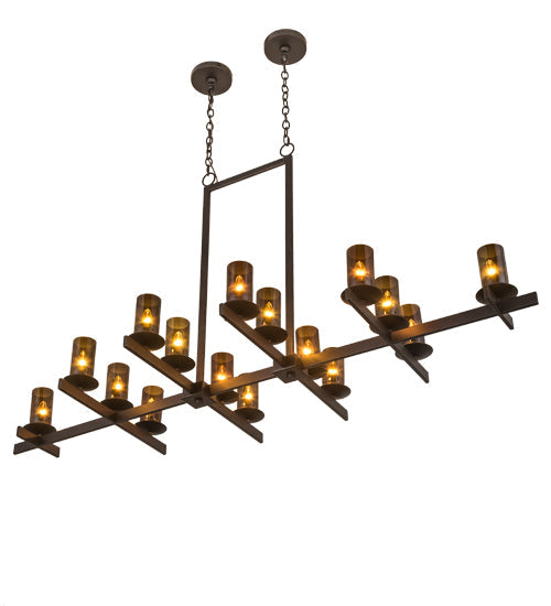 Meyda Lighting Dante 72" 16-Light Mahogany Bronze Chandelier With Clear Amber Shade Glass