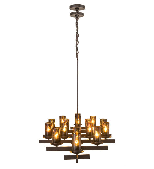 Meyda Lighting Dante 72" 16-Light Mahogany Bronze Chandelier With Clear Amber Shade Glass