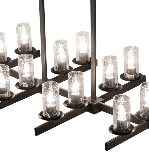 Meyda Lighting Dante 72" 16-Light Old Wrought Iron Island Chandelier With Clear Seeded Shade Glass
