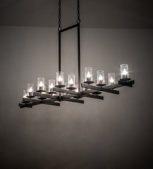 Meyda Lighting Dante 72" 16-Light Old Wrought Iron Island Chandelier With Clear Seeded Shade Glass