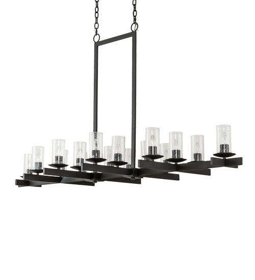 Meyda Lighting Dante 72" 16-Light Old Wrought Iron Island Chandelier With Clear Seeded Shade Glass