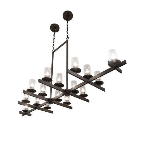 Meyda Lighting Dante 72" 16-Light Old Wrought Iron Island Chandelier With Clear Seeded Shade Glass