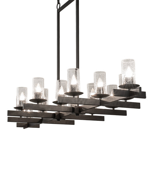 Meyda Lighting Dante 72" 16-Light Old Wrought Iron Island Chandelier With Clear Seeded Shade Glass