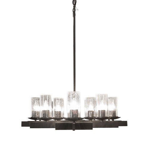 Meyda Lighting Dante 72" 16-Light Old Wrought Iron Island Chandelier With Clear Seeded Shade Glass