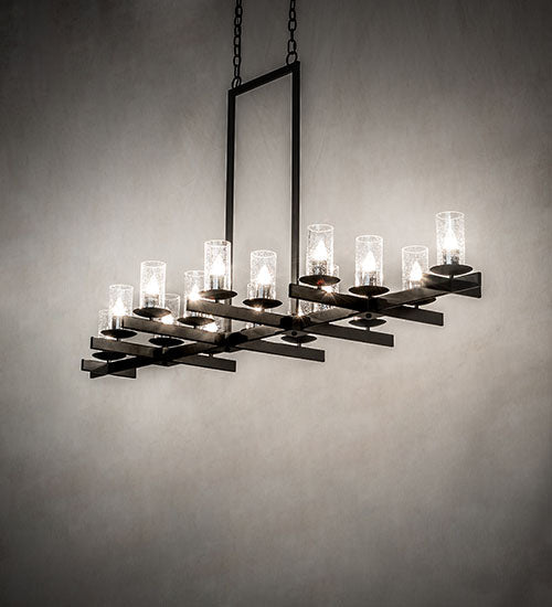 Meyda Lighting Dante 72" 16-Light Solar Black Chandelier With Clear Seeded Shade Glass