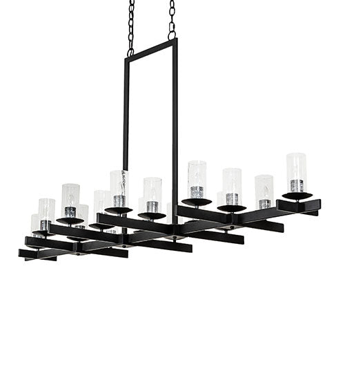 Meyda Lighting Dante 72" 16-Light Solar Black Chandelier With Clear Seeded Shade Glass
