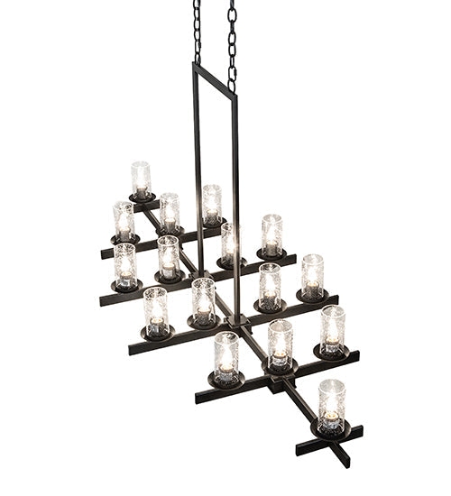 Meyda Lighting Dante 72" 16-Light Solar Black Chandelier With Clear Seeded Shade Glass