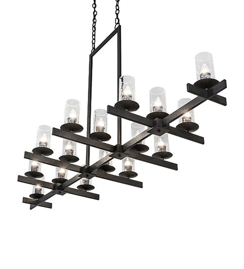 Meyda Lighting Dante 72" 16-Light Solar Black Chandelier With Clear Seeded Shade Glass