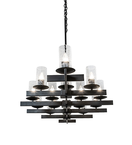 Meyda Lighting Dante 72" 16-Light Solar Black Chandelier With Clear Seeded Shade Glass