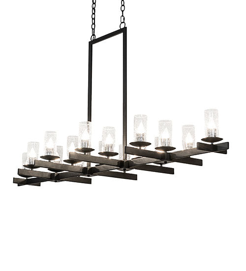 Meyda Lighting Dante 72" 16-Light Solar Black Chandelier With Clear Seeded Shade Glass