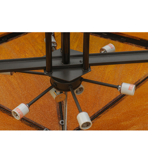 Meyda Lighting Davis Street 45" Craftsman Brown On Waxed Brass Inverted Pendant Light With Octagon Honey Amber Shade Glass