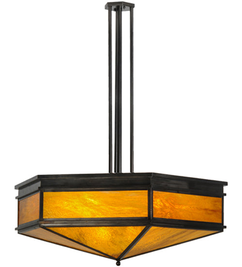Meyda Lighting Davis Street 45" Craftsman Brown On Waxed Brass Inverted Pendant Light With Octagon Honey Amber Shade Glass
