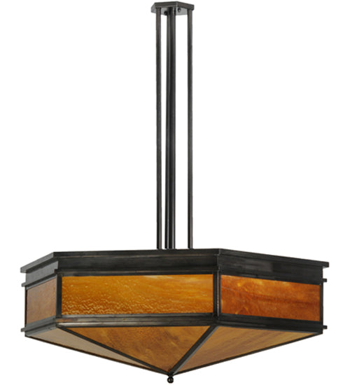 Meyda Lighting Davis Street 45" Craftsman Brown On Waxed Brass Inverted Pendant Light With Octagon Honey Amber Shade Glass