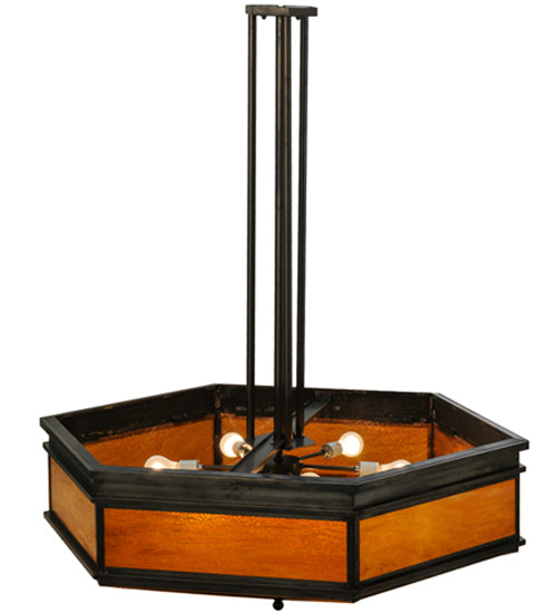 Meyda Lighting Davis Street 45" Craftsman Brown On Waxed Brass Inverted Pendant Light With Octagon Honey Amber Shade Glass