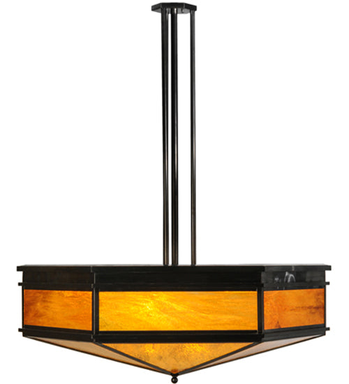 Meyda Lighting Davis Street 45" Craftsman Brown On Waxed Brass Inverted Pendant Light With Octagon Honey Amber Shade Glass
