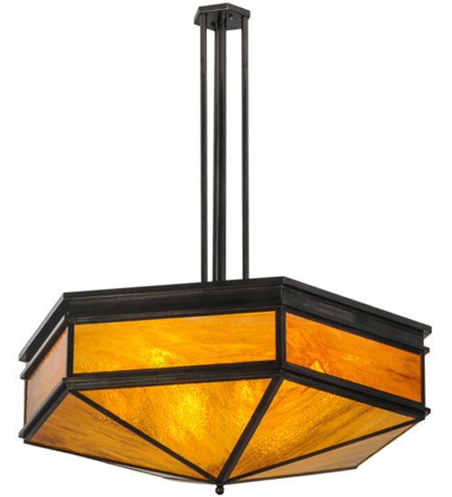 Meyda Lighting Davis Street 45" Craftsman Brown On Waxed Brass Inverted Pendant Light With Octagon Honey Amber Shade Glass