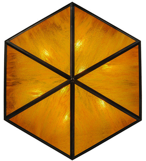 Meyda Lighting Davis Street 45" Craftsman Brown On Waxed Brass Inverted Pendant Light With Octagon Honey Amber Shade Glass
