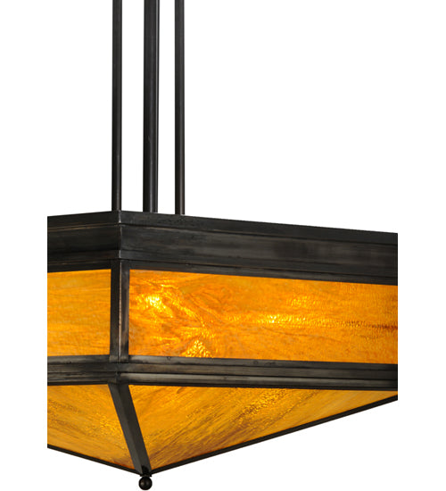 Meyda Lighting Davis Street 45" Craftsman Brown On Waxed Brass Inverted Pendant Light With Octagon Honey Amber Shade Glass