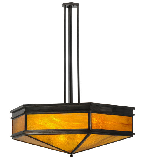 Meyda Lighting Davis Street 45" Craftsman Brown On Waxed Brass Inverted Pendant Light With Octagon Honey Amber Shade Glass