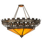 Meyda Lighting Davis Street 55" 12-Light Craftsman Brown On Waxed Brass Inverted Pendant Light With Amber Shade Glass